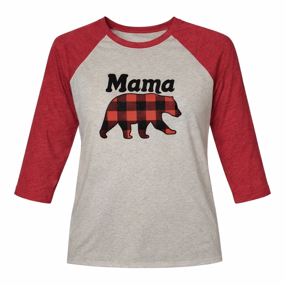 Mama Bear Buffalo Plaid Raglan Baseball Tee‎ – Medium